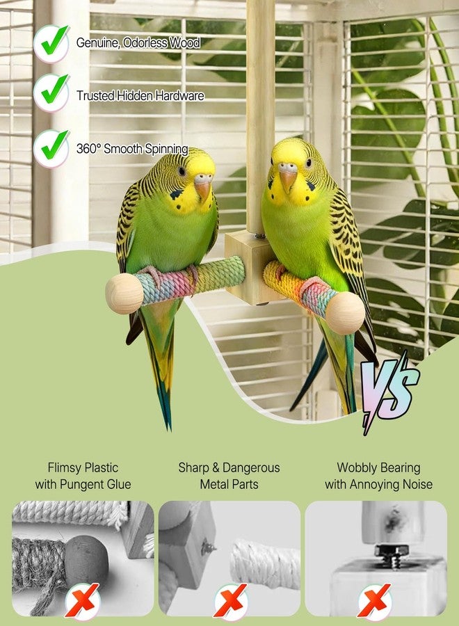 Pawfly 360° Rotating Bird Perch Toy, Interactive Spinning Bird Stand Parrot Perch, Natural Wooden Chew Toy for Small Birds, Cockatiel Toy, Parakeet Toy, Bird Toys for Parakeets, Bird Cage Accessories - Image 5